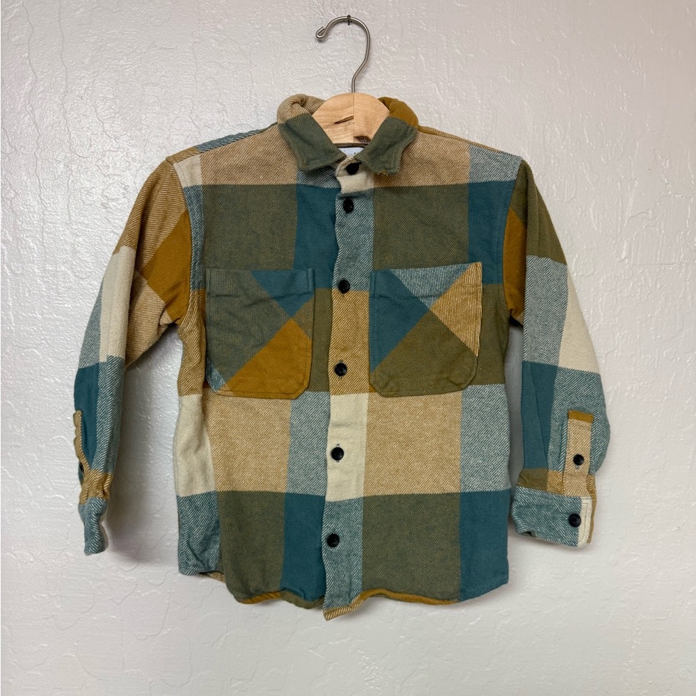 $18 ADD ON Zara Plaid Flannel‎ Jacket Shacket Shirt Blue Tan 4-5Y Janie and Jack